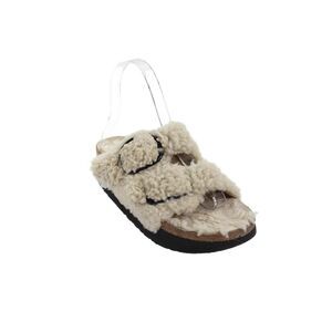 Papillio Womens Faux Fur Open Toe Slide On Platform Sandals Beige Size 36